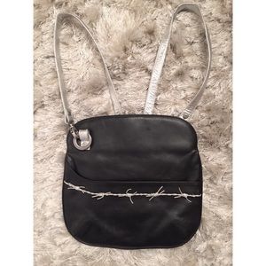 Black leather mini backpack/cross-body bag–NWOT